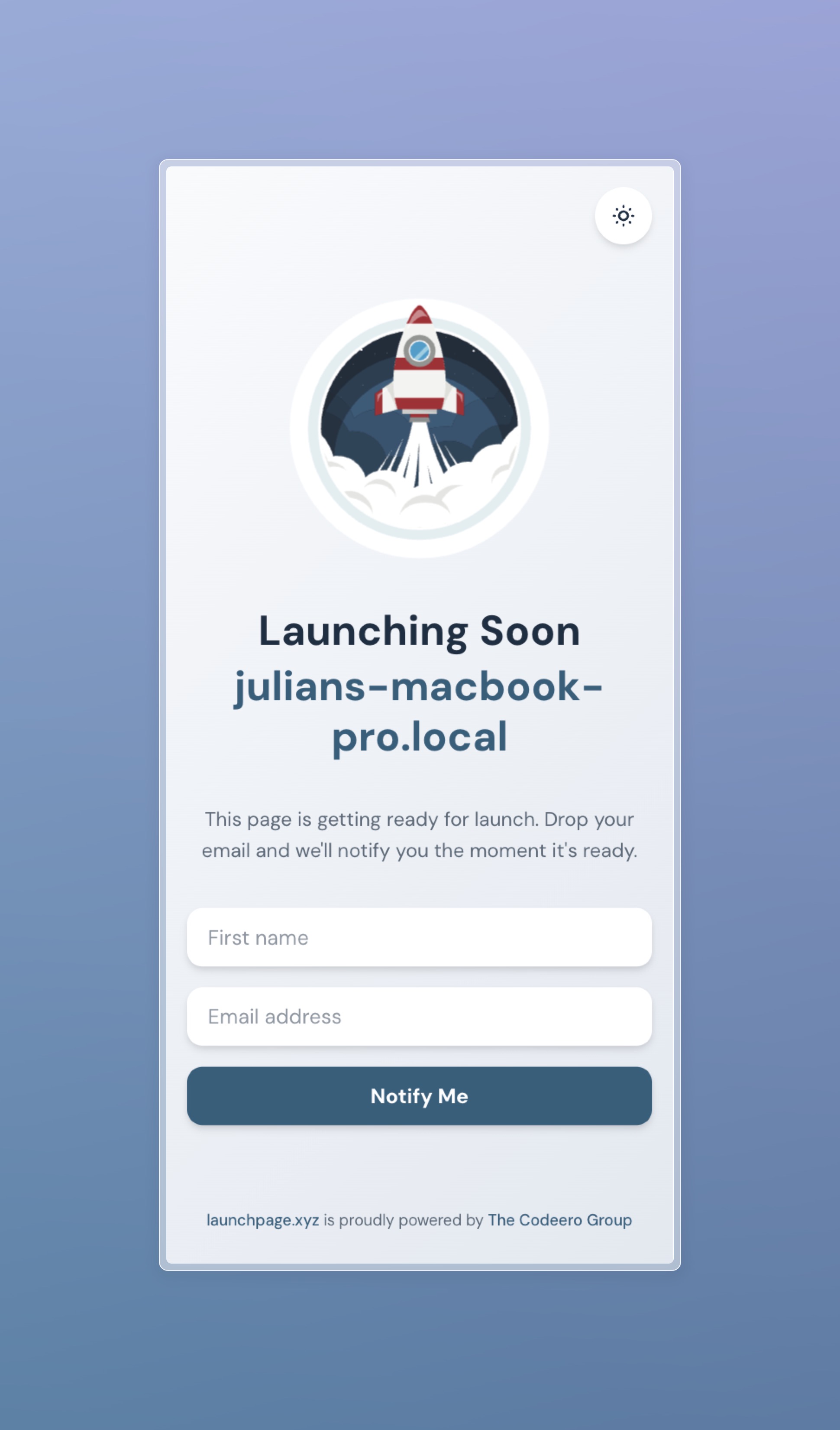 Launchpage.xyz mobile example