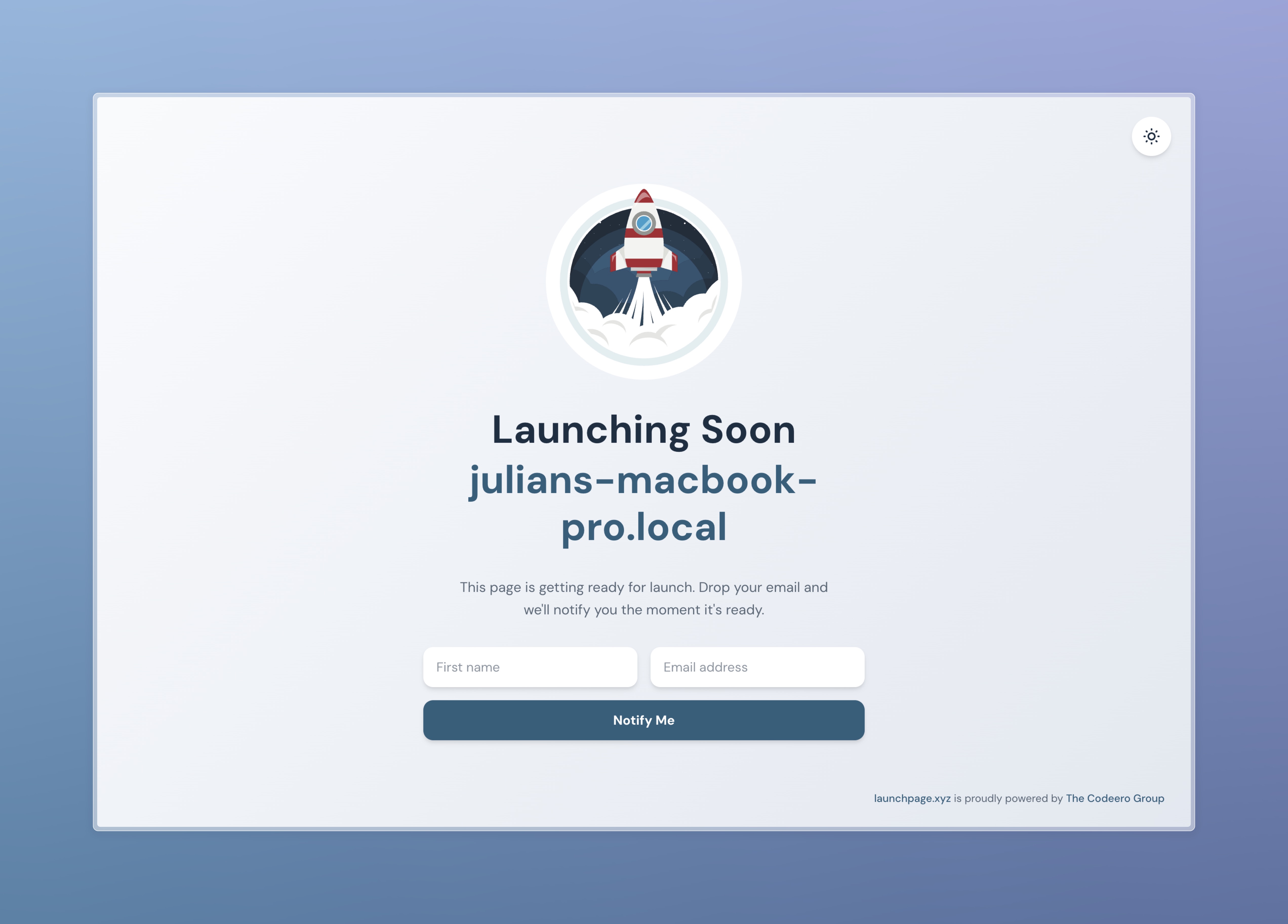 Launchpage.xyz desktop example
